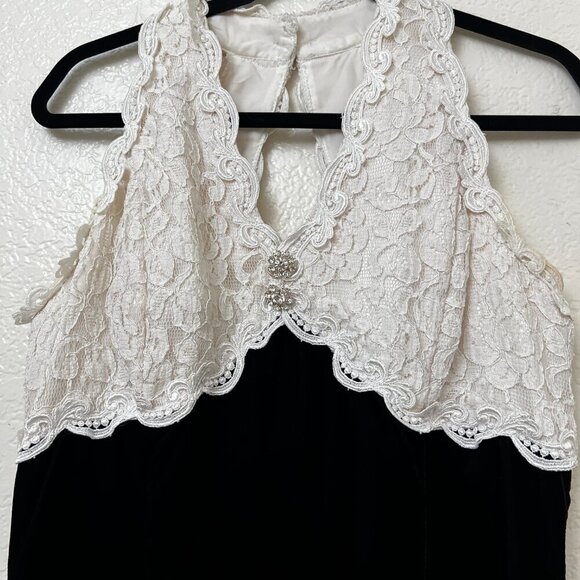 Vtg 90s Scott McClintock Halter Lace Bodice Velvet Bustle Formal Dress 14 READ - Picture 2 of 14